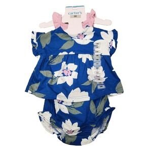 NWT Carter's Girls 3 Piece Outfit Blue/Pink Floral 18M